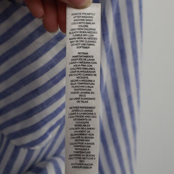 Chico's No-Iron Linen Shirt Womens XXL Blue Preppy Nautical Coastal Classic - Picture 7 of 16